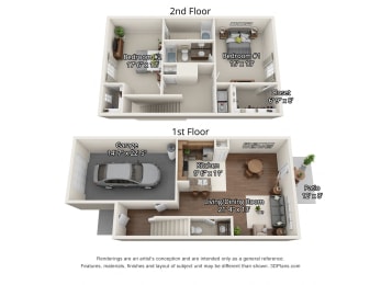2 bedroom floorplan with garage