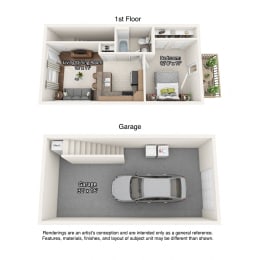 1 bedroom floorplan with garage