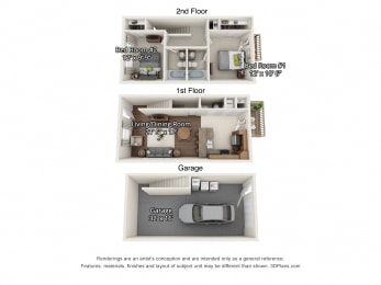 2 bedroom floorplan with garage