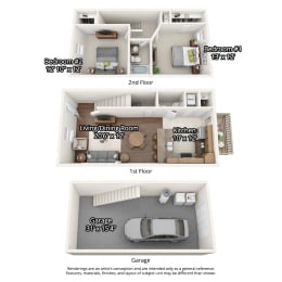 2 bedroom floorplan with garage