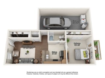 1 bedroom floorplan with garage