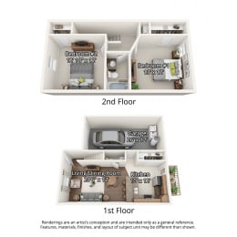 2 bedroom floorplan with garage