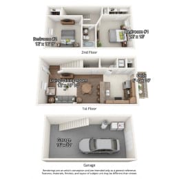 2 bedroom floorplan with garage