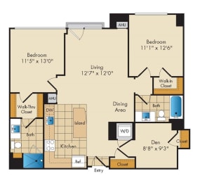  Floor Plan 2 Bed 2 Bath w Den-BD1b
