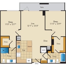  Floor Plan 2 Bed 2 Bath-B1b