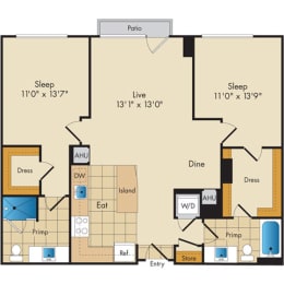  Floor Plan 2 Bed 2 Bath Sig-BS2b
