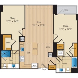  Floor Plan 2 Bed 2 Bath Sig-BS3b