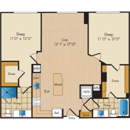  Floor Plan 2 Bed 2 Bath Sig-BS4b