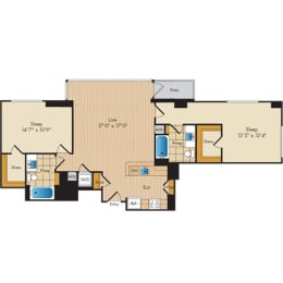  Floor Plan 2 Bed 2 Bath-B5b