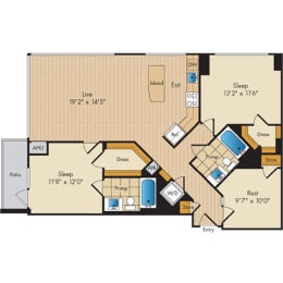  Floor Plan 2 Bed 2 Bath w Den Sig-BDS1b