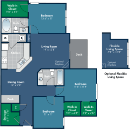 3 bedroom 2 bathroom 1306 Square-Foot Mendocino Floorplan at Abberly Place at White Oak Crossing by HHHunt, Garner, 27610