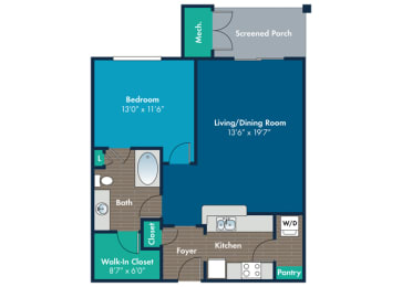 1 bedroom 1 bathroom Alloway Floor Plan at Abberly Crest Apartment Homes by HHHunt, Lexington Park, MD, 20653