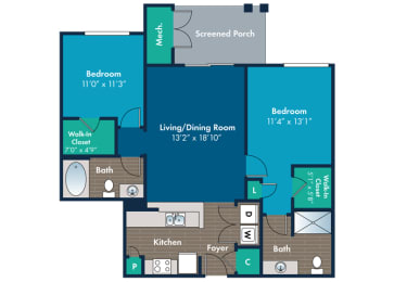 2 bedroom 2 bathroom Evitts Floor Plan at Abberly Crest Apartment Homes by HHHunt, Lexington Park