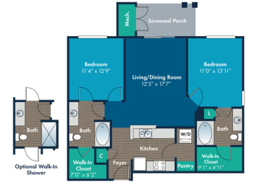 2 bedroom 2 bathroom A Hawlings Floor Plan at Abberly Crest Apartment Homes by HHHunt, Lexington Park, MD