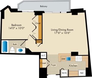 1 bedroom apartments for rent floor plan in Bethesda MD