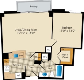 1 bedroom apartments floor plan The Metropolitan Bethesda MD