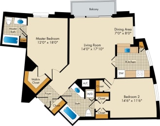 2 bedroom apartments floor plan The Metropolitan MD