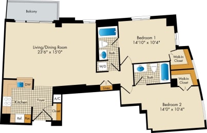 2 bedroom apartments floor plan The Metropolitan Bethesda MD