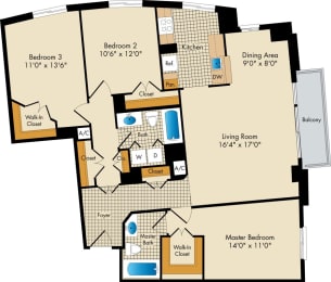 The Metropolitan 3 bedroom apartments with foyer