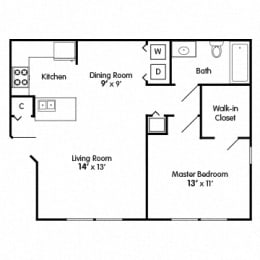  Floor Plan One Bed Apartment