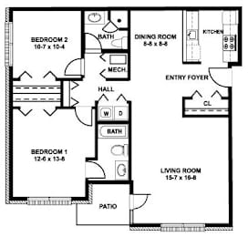 Cypress Floor Plan at Meadows Apartments, Pennsylvania