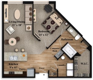 A2 ~ Large 1BR/1BA Floor Plan at The Grandstone, Ohio