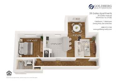  Floor Plan One Bedroom Eat in Kitchen