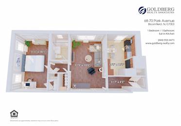  Floor Plan One Bedroom with Eat in Kitchen