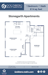  Floor Plan One Bedroom 1 bath Dining Room
