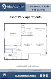  Floor Plan One Bedroom 1 bath