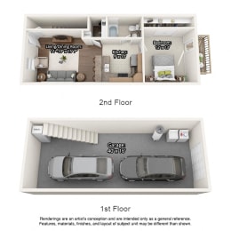 3D Floor plan layout for Rockingham Townhomes