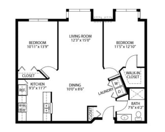 Floor Plan  Heritage Place Apartments 55+ Community in Rogers, MN 2 Bedroom 1 Bathroom