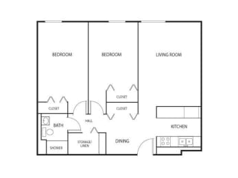 Floor Plan  Robbins Landing Apartments in Robbinsdale, MN 2 Bedroom 1 Bath