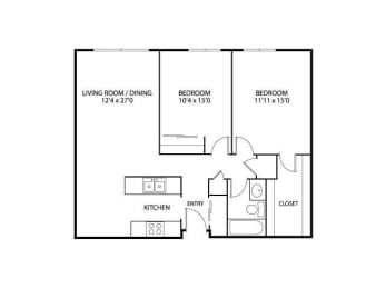 Floor Plan  Silver Ridge Apartments in Maplewood, MN 2 Bedroom 1 Bath