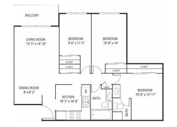 Floor Plan  Willow Pond Apartments in Burnsville, MN 3 Bedroom 2 Bath