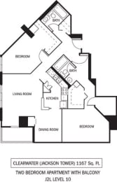Clearwater Floor Plan Galtier Towers Apartments in Lowertown, St. Paul, MN 2 Bedroom 2 Bath Apartment