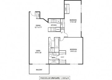 Pine Delux Floor Plan at Pebblebrook Flats, Bloomington