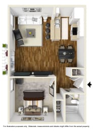 1 bedroom 1 bathroom Floor plan at Waterstone at Metro, Los Angeles, CA, 90034