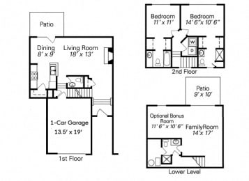  Floor Plan 2 Bedroom 1 Car Garage With Basement (Styles Vary)