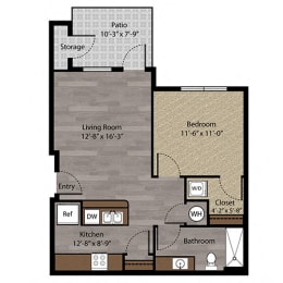 One Bedroom Floor Plan at Landings Apartments, The, Nebraska, 68123
