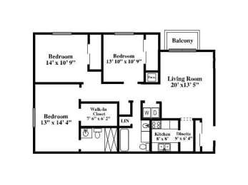  Floor Plan Three Bed Two Bath