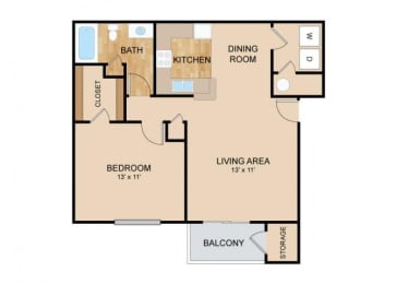 1 Bedroom 1 Bath Floor Plan, at Tiburon View Apartments, 16895 Oakmont Dr, Omaha, 68136