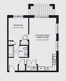  Floor Plan 1 Bedroom - 1 Bathroom