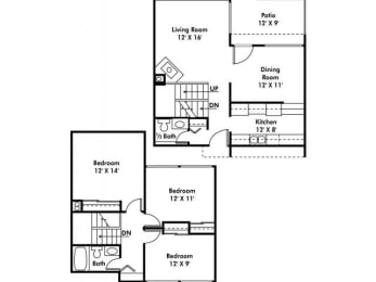  Floor Plan 3 BR Townhome with Washer and Dryer