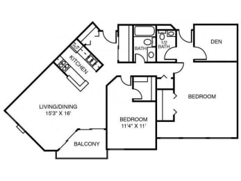  Floor Plan 2D Rock Elm (2 Bedroom Den)