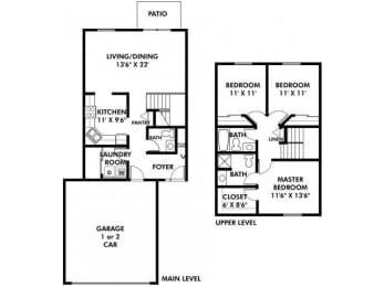  Floor Plan A - 3 Bed/2 Level - 1 Car