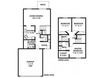  Floor Plan A - 3 Bed/2 Level - 2 Car