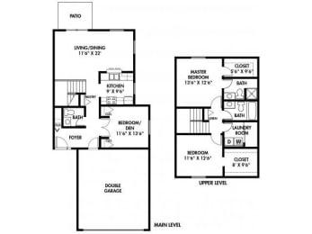  Floor Plan B - 2 BR+Den/2 Level - 2 Car