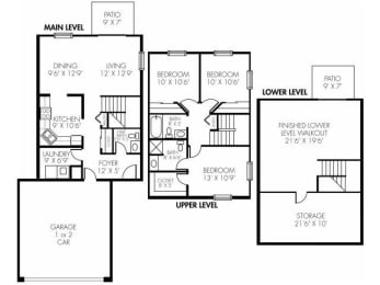  Floor Plan C - 3 Bed/3 Level - 1 Car