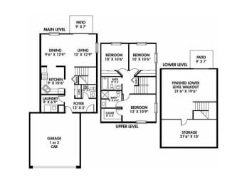  Floor Plan C - 3 Bed/3 Level - 2 Car